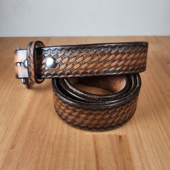 LONGHORN Leather & Buckle Co Men's Belt Size 42 Tooled Western Braid Made USA - Picture 3 of 8